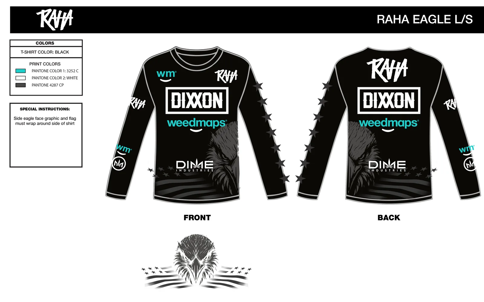 RAHA Eagle jersey production tech pack, front and back