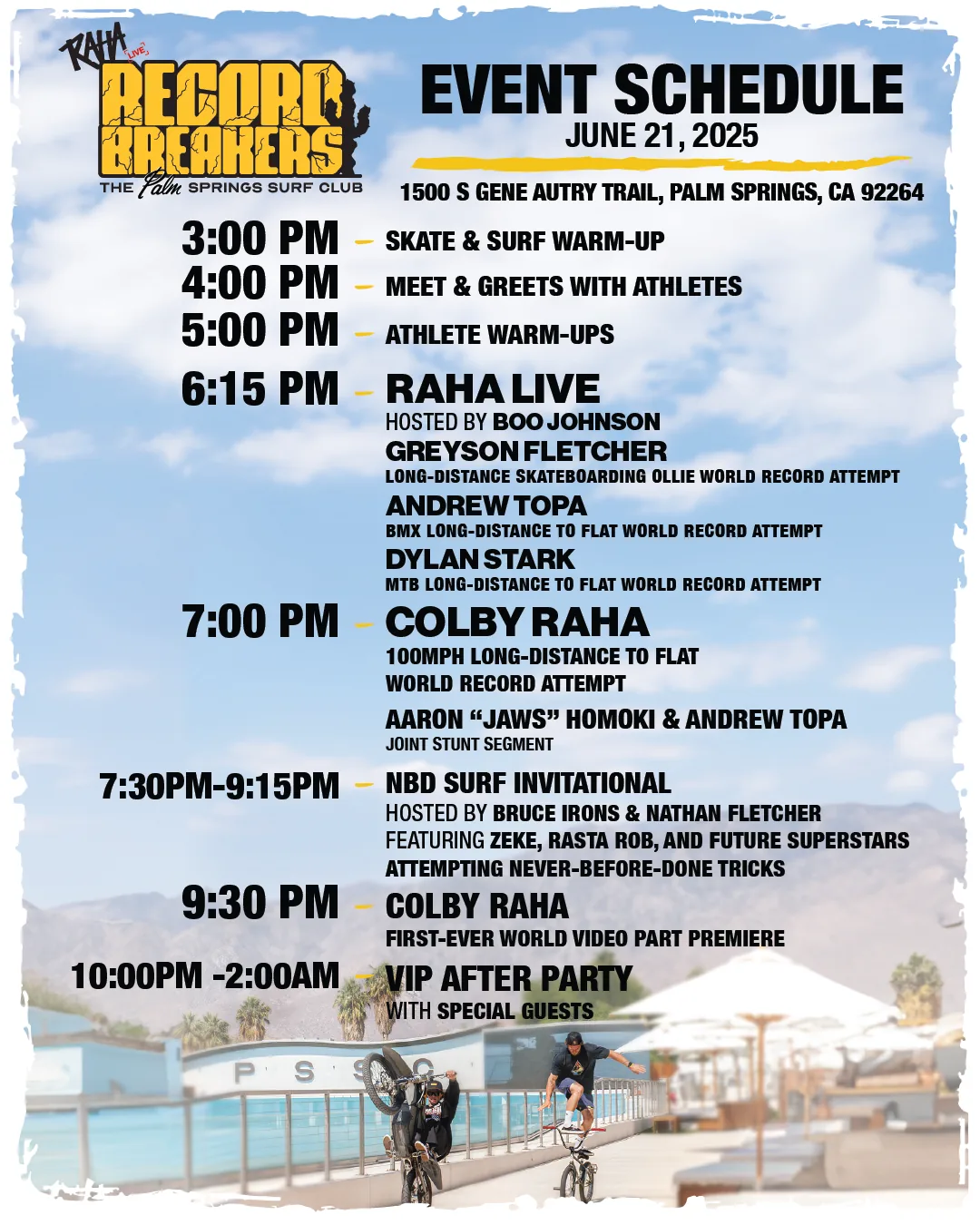 Event schedule for June 21, 2025
