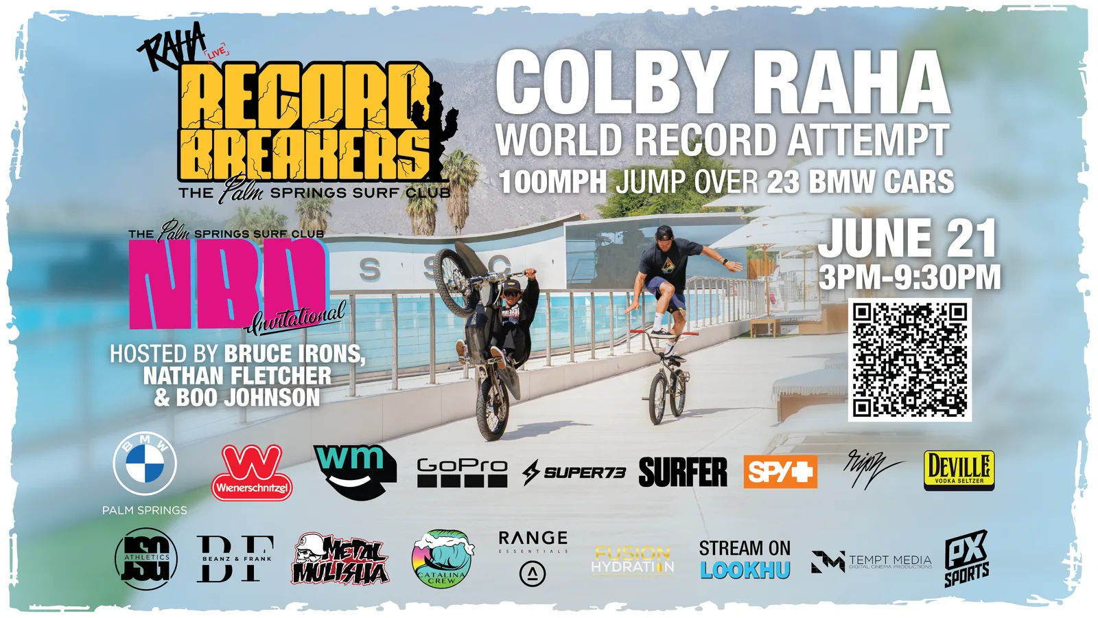 Record Breakers wide poster listing the hosts and sponsors