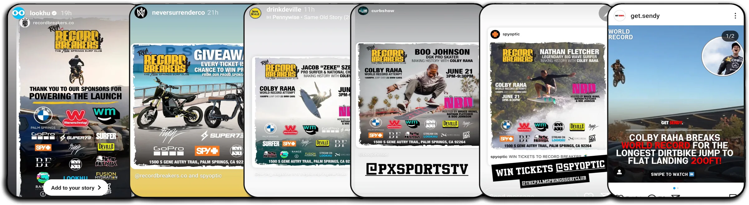 A row of Instagram posts and stories reposting the Record Breakers graphics