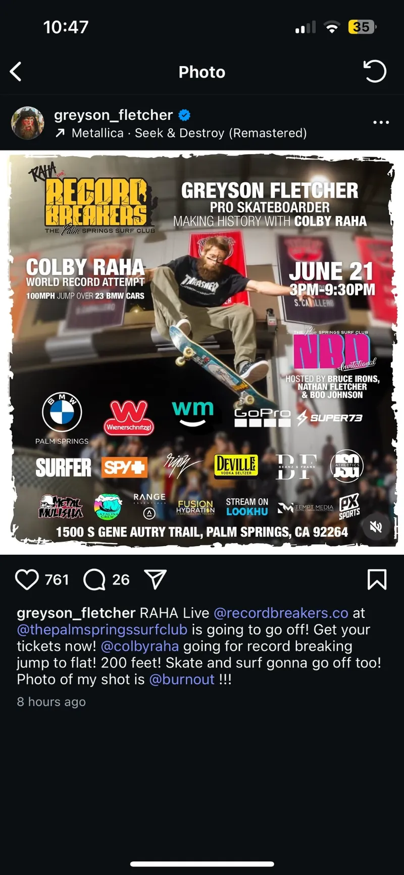 Greyson Fletcher post with his Record Breakers graphic