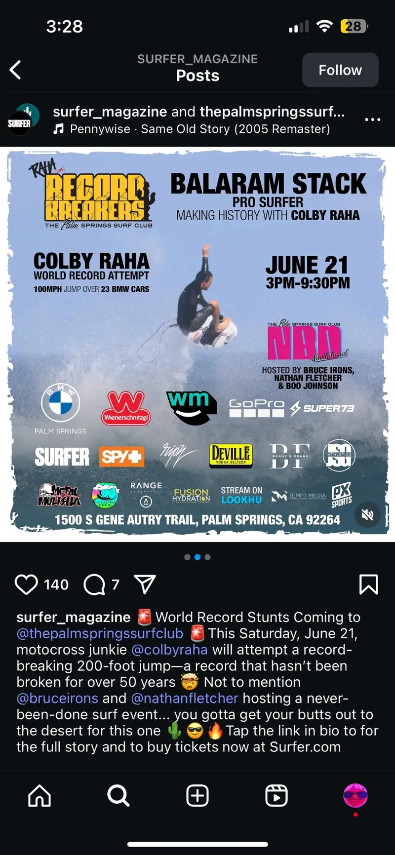 Surfer Magazine post with the Balaram Stack graphic