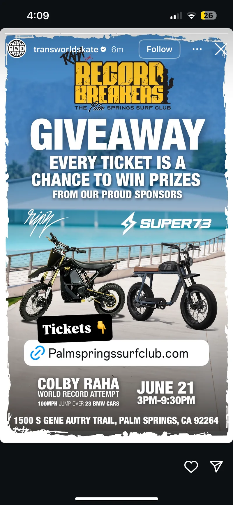 Transworld Skate story with the Record Breakers giveaway graphic