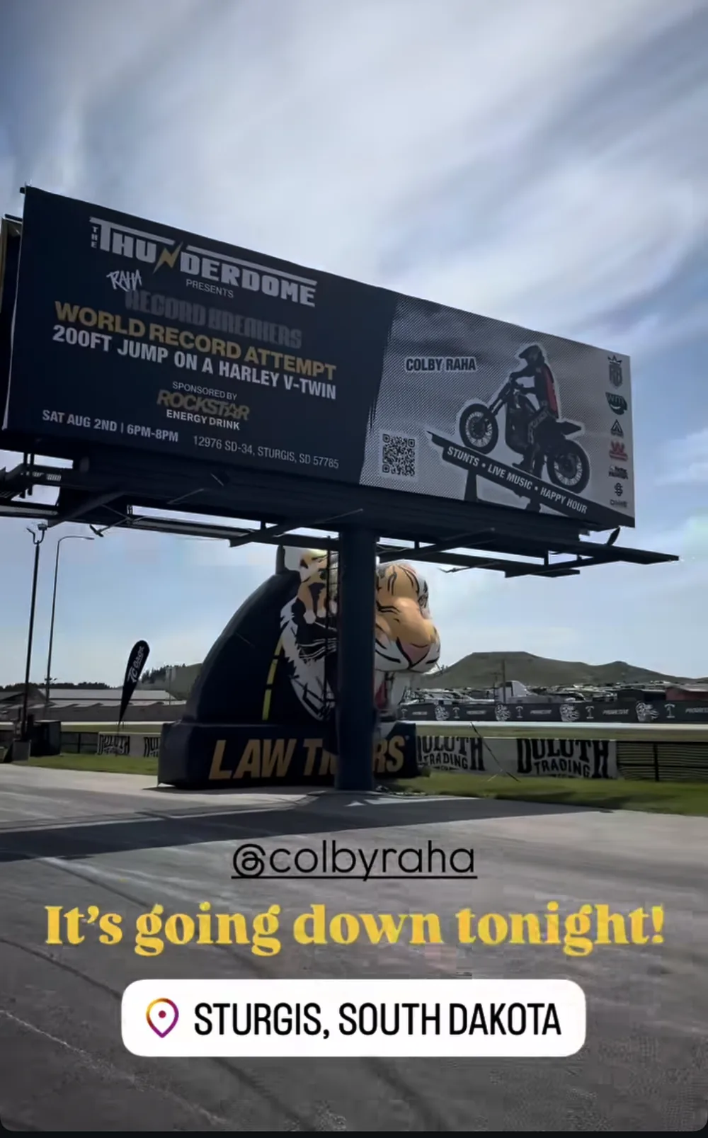 Rockstar Energy story showing the 14 by 48 Thunderdome billboard on location in Sturgis