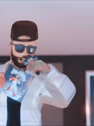 Game animation of the DJ Drama low poly model holding a record and a microphone