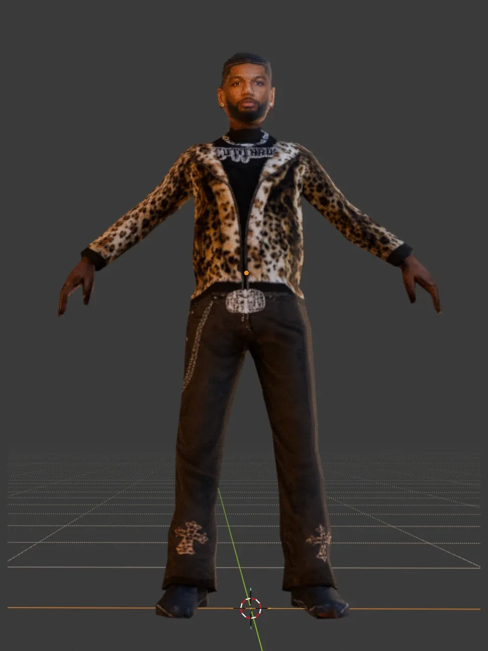 Low poly game-ready 3D likeness model of Key Glock in a leopard jacket